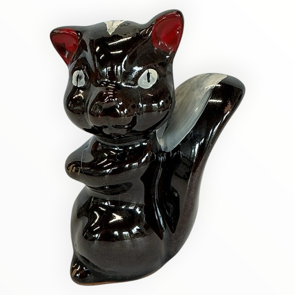 Redware Pottery Skunk Figurine Japan Klitschy MCM Anthropomorphic Hand Painted
